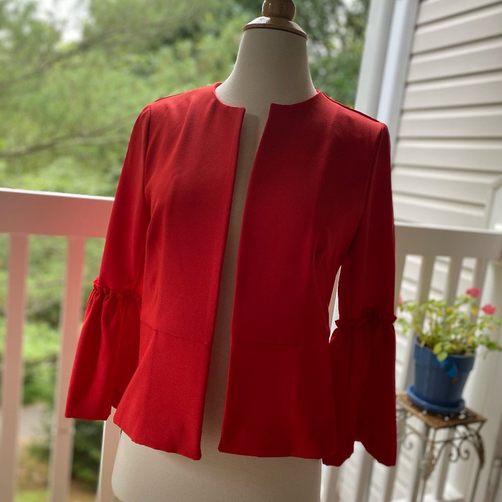 Zara Red Crop Bell Sleeve Blazer